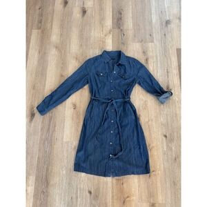 Talbots Denim Shirt Dress Women 4 Blue Long Sleeve Cotton Button Front Preppy